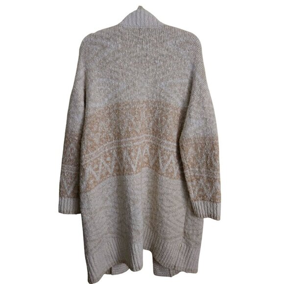 Joie Long Line Duster Aztec Subtle Print Neutral Cardigan Sweater Size M - Picture 3 of 6